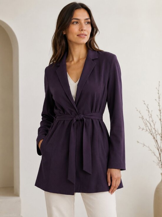 Eileen Fisher Jackets & Blazers - Eileen Fisher Cloth Tie Belted Knit Wrap Jacket Purple Medium Office Minimalist